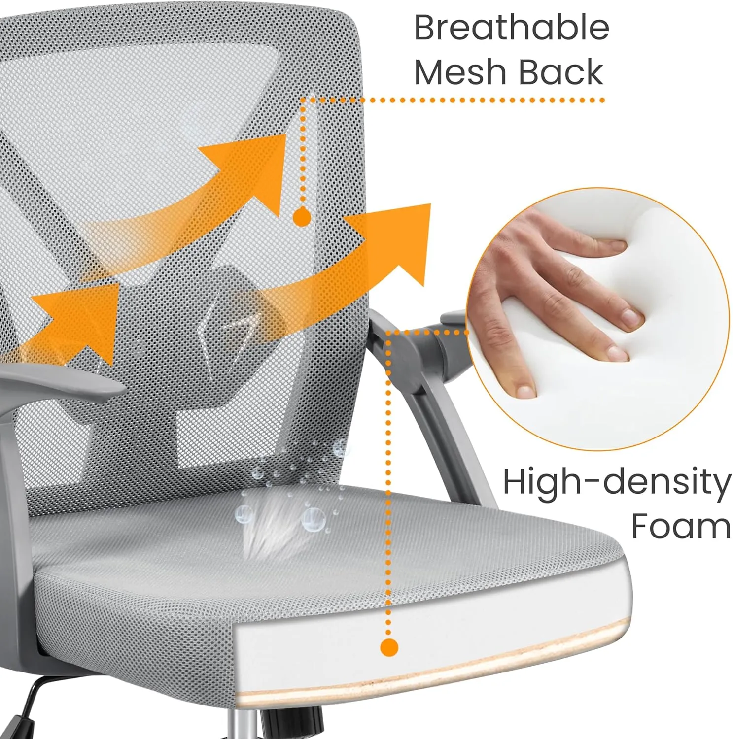 Yaheetech Mesh Office Chair Ergonomic Swivel Computer Chair with Flip-up Arms Adjustable Height Lumbar Support for Home Office Study Meeting, Gray