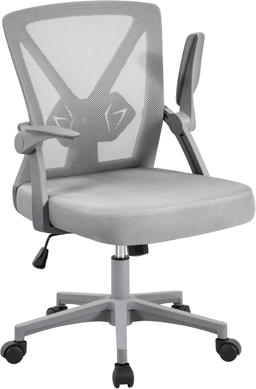 Yaheetech Mesh Office Chair Ergonomic Swivel Computer Chair with Flip-up Arms Adjustable Height Lumbar Support for Home Office Study Meeting, Gray