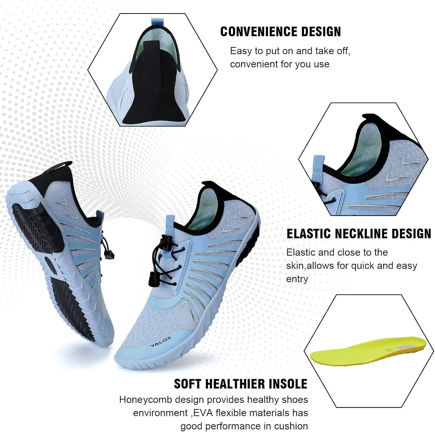 YALOX Water Shoes Men's Women's Swim Shoes Outdoor Beach Barefoot Quick-Dry Aqua Pool Socks Swimming Yoga Surfing Exercise