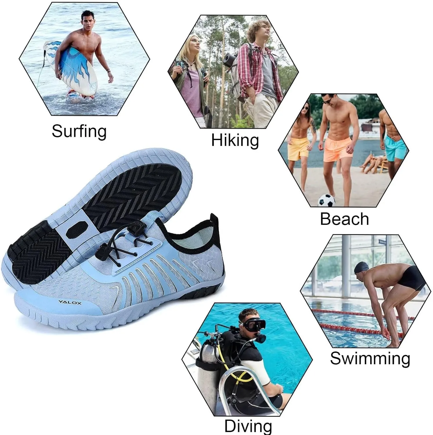 YALOX Water Shoes Men's Women's Swim Shoes Outdoor Beach Barefoot Quick-Dry Aqua Pool Socks Swimming Yoga Surfing Exercise