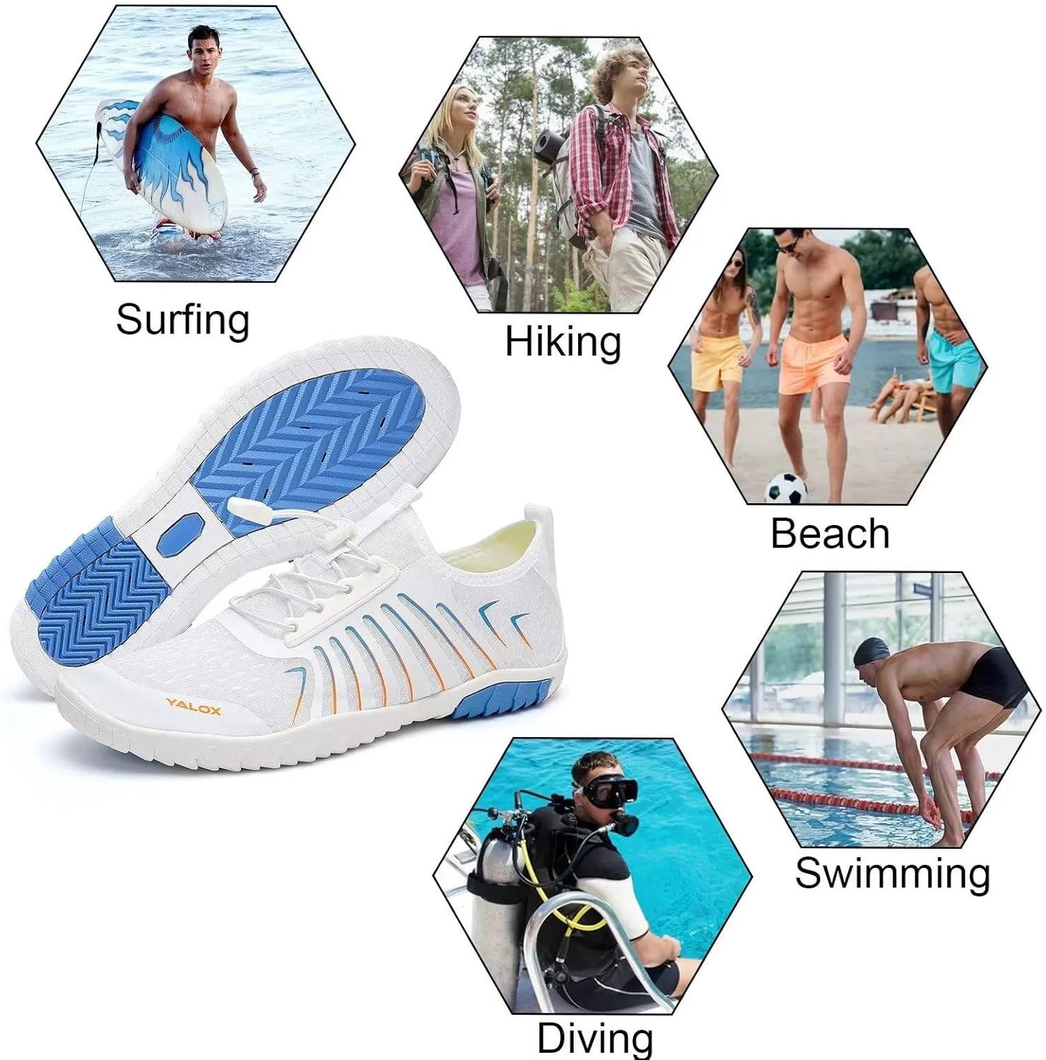 YALOX Water Shoes Men's Women's Swim Shoes Outdoor Beach Barefoot Quick-Dry Aqua Pool Socks Swimming Yoga Surfing Exercise