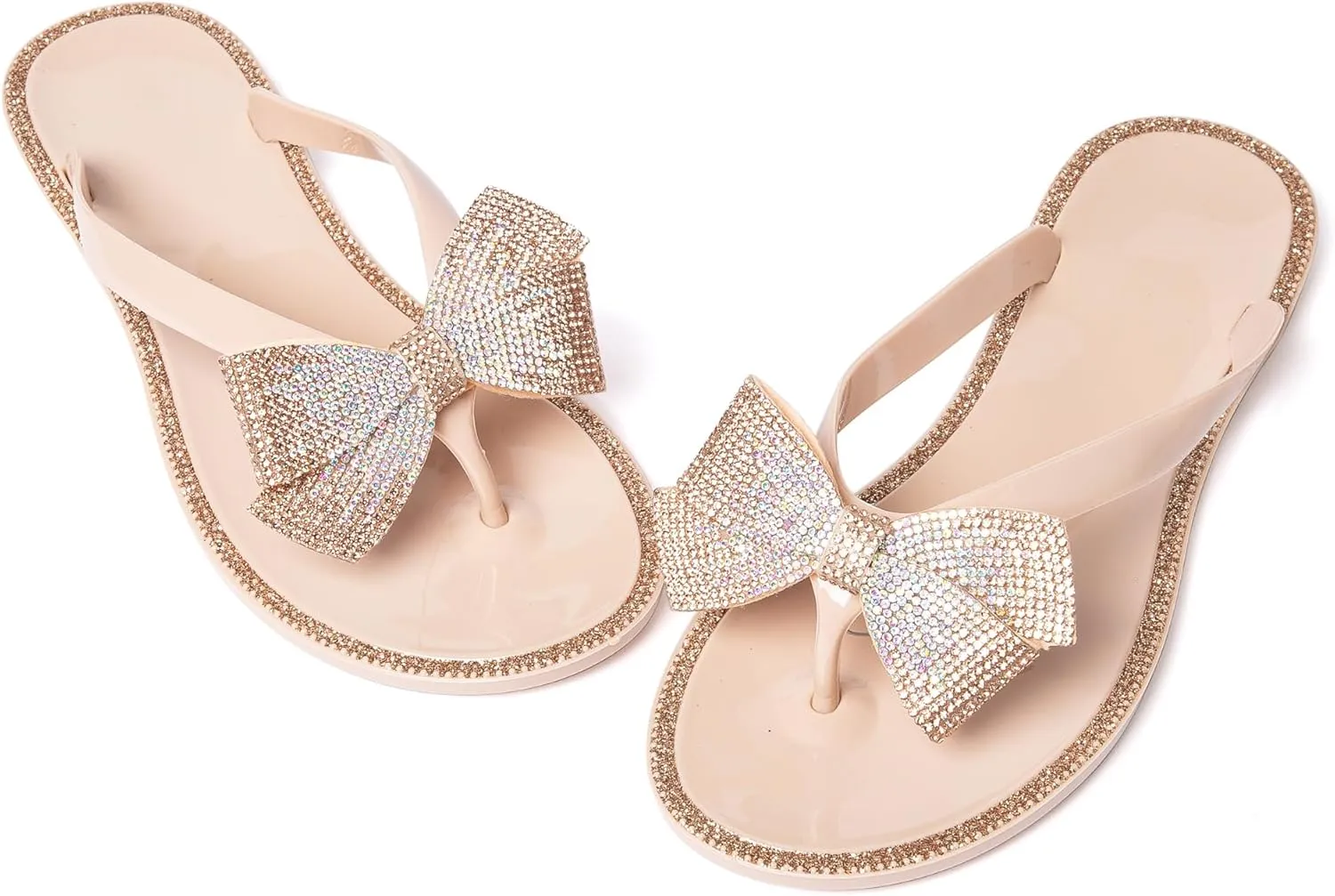 YANWENFANG Women Flip Flops Jelly Thong Waterproof Bow Summer Beach Rain Casual PVC Boho Vacation Flat Sandals