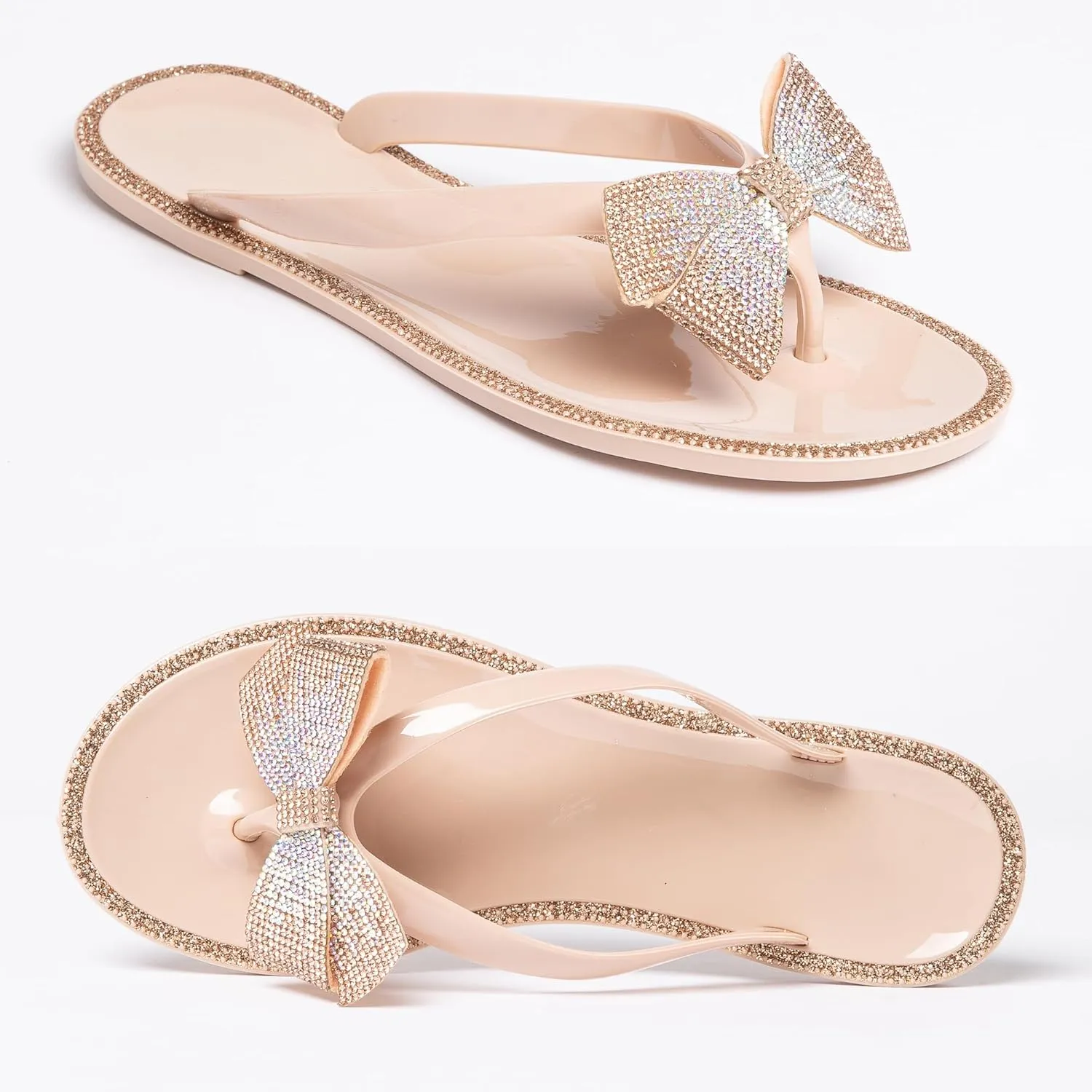 YANWENFANG Women Flip Flops Jelly Thong Waterproof Bow Summer Beach Rain Casual PVC Boho Vacation Flat Sandals