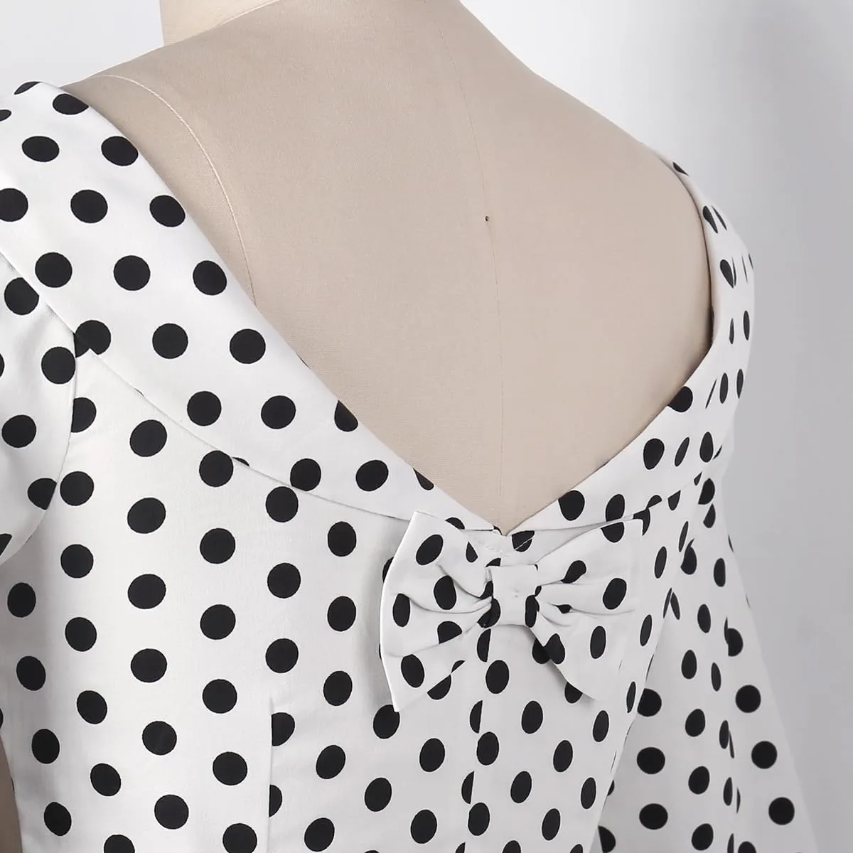 YARN & INK Women's 1950s Vintage Pinup Tops, Back Bow Tie Cute Rockabilly Elegant Shirt, Medium Sleeves Blouse