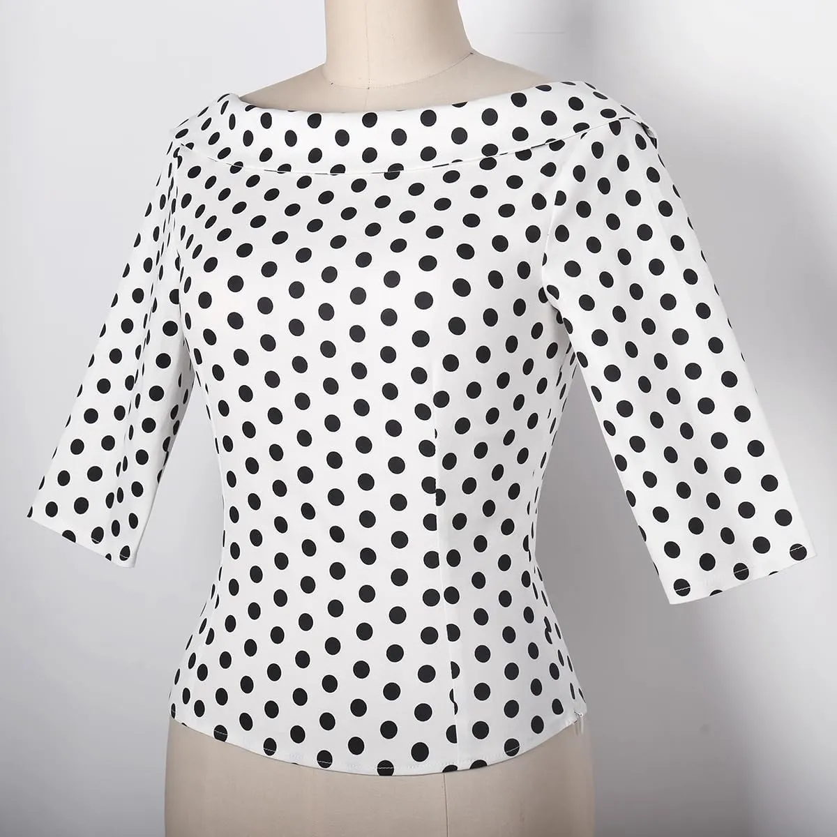 YARN & INK Women's 1950s Vintage Pinup Tops, Back Bow Tie Cute Rockabilly Elegant Shirt, Medium Sleeves Blouse