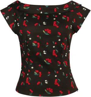 YARN & INK Women's 1950s Vintage Pinup Tops Back Bow Tie Cute Rockabilly Work Formal Shirt, Casual Blouse for Women