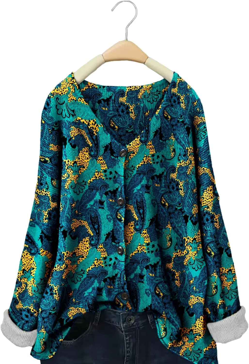 YESNO Women's Fall V-Neck Cardigan Sweaters Casual Graphic Oversized Open Front Button Down Long Sleeves Knit Tops SCV