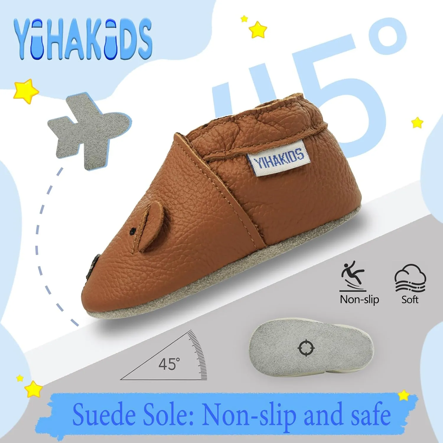 YIHAKIDS Baby Leather Shoes Soft Sole First Walking Moccasins Infants Toddler Boys Girls Crawling Slippers Slip-on Shoes with Elastic Ankle