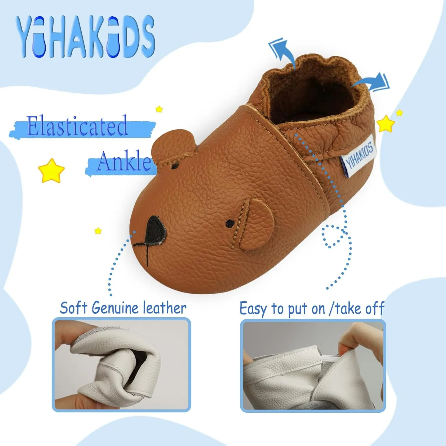 YIHAKIDS Baby Leather Shoes Soft Sole First Walking Moccasins Infants Toddler Boys Girls Crawling Slippers Slip-on Shoes with Elastic Ankle
