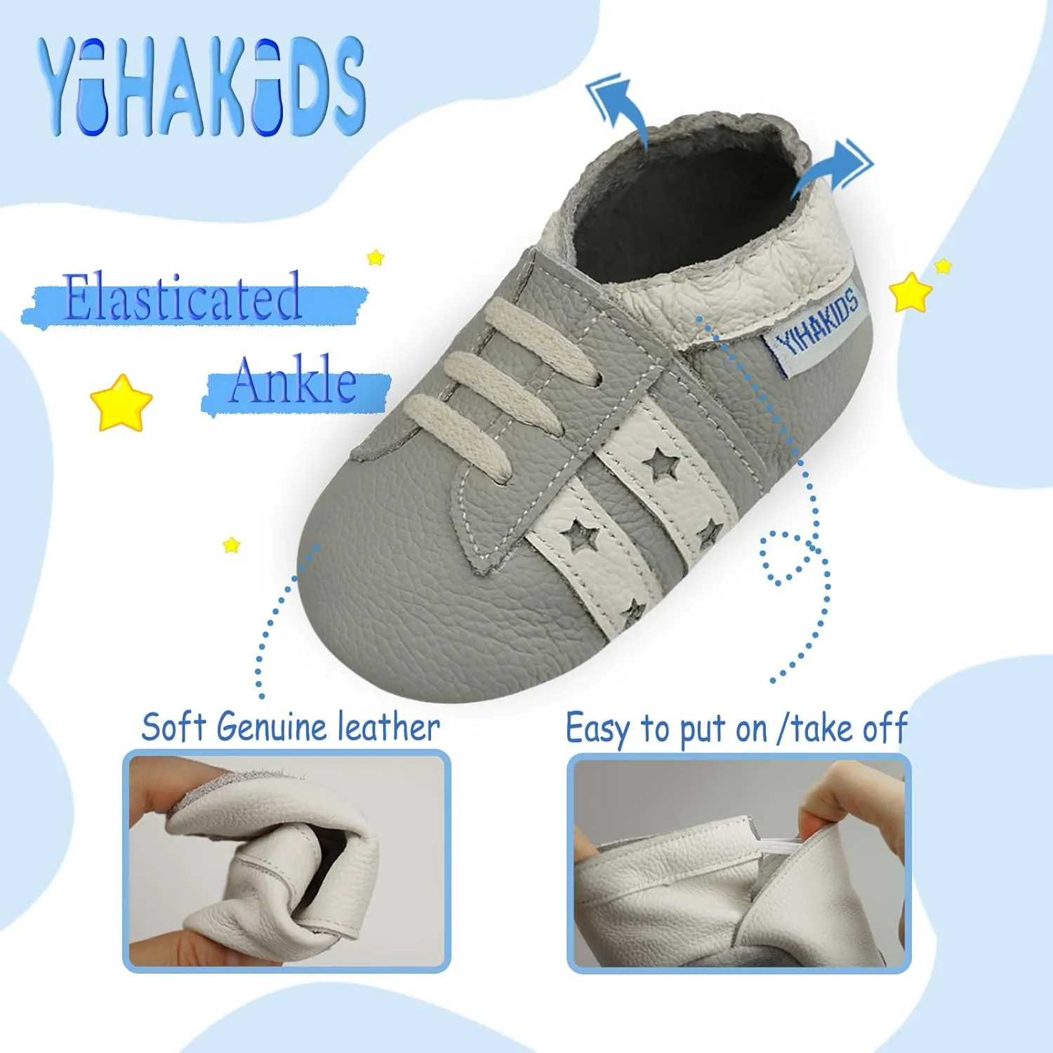 YIHAKIDS Baby Leather Shoes Soft Sole First Walking Moccasins Infants Toddler Boys Girls Crawling Slippers Slip-on Shoes with Elastic Ankle