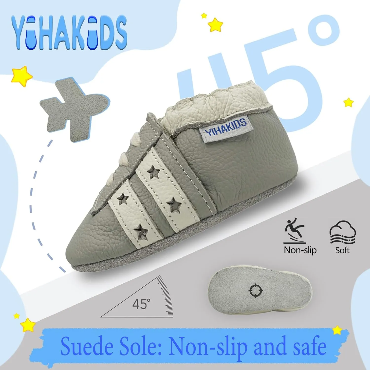 YIHAKIDS Baby Leather Shoes Soft Sole First Walking Moccasins Infants Toddler Boys Girls Crawling Slippers Slip-on Shoes with Elastic Ankle