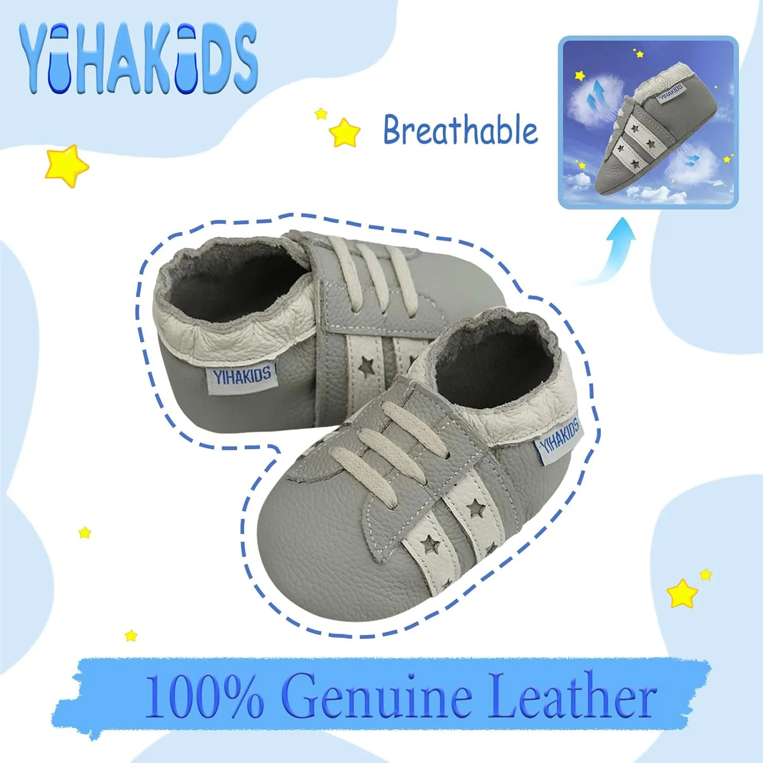 YIHAKIDS Baby Leather Shoes Soft Sole First Walking Moccasins Infants Toddler Boys Girls Crawling Slippers Slip-on Shoes with Elastic Ankle