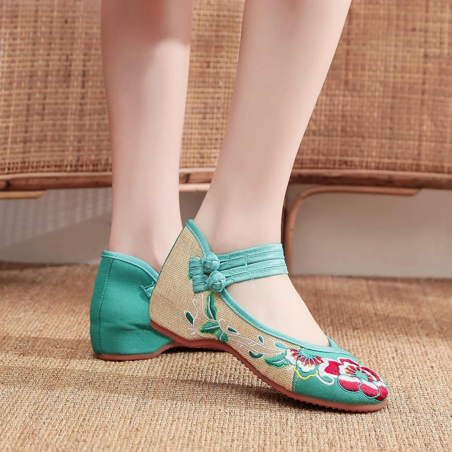 YunPeng Women Mary Jane Flat Shoes Casual Chinese Traditional Embroidered Ballet Canvas Shoes