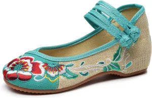 YunPeng Women Mary Jane Flat Shoes Casual Chinese Traditional Embroidered Ballet Canvas Shoes