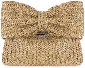 YYW Women Straw Clutch Purse Woven Bowknot Envelope Handbag Wedding Clutch Bag for Vocation Party