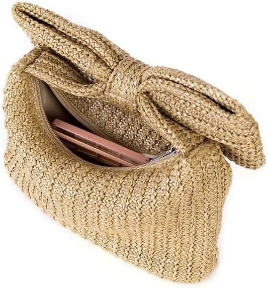YYW Women Straw Clutch Purse Woven Bowknot Envelope Handbag Wedding Clutch Bag for Vocation Party