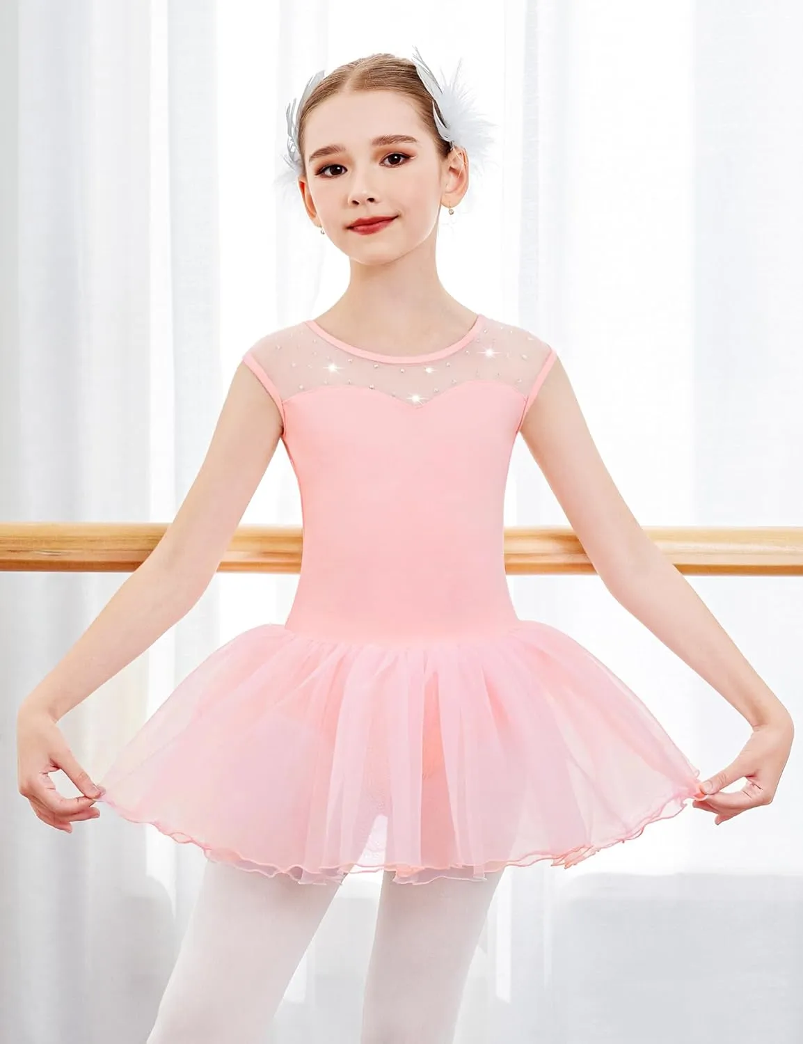 Zaclotre Girls Ballet Leotards Sparkly Sleevesless Mesh Dance Dress Tutu Ballerina Costume for Kids