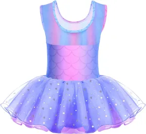 Zaclotre Girls Ballet Leotards Sparkly Sleevesless Mesh Dance Dress Tutu Ballerina Costume for Kids