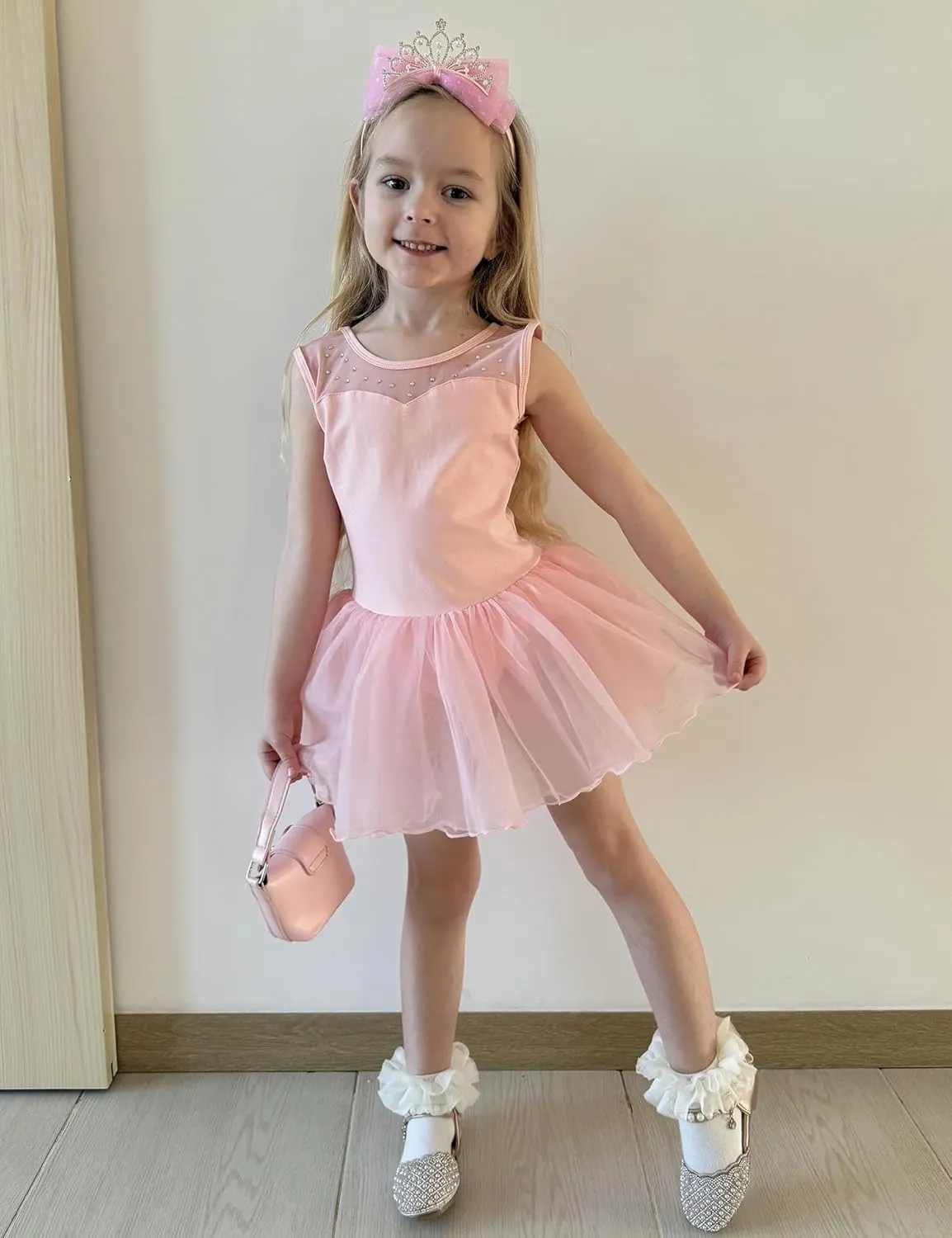 Zaclotre Girls Ballet Leotards Sparkly Sleevesless Mesh Dance Dress Tutu Ballerina Costume for Kids