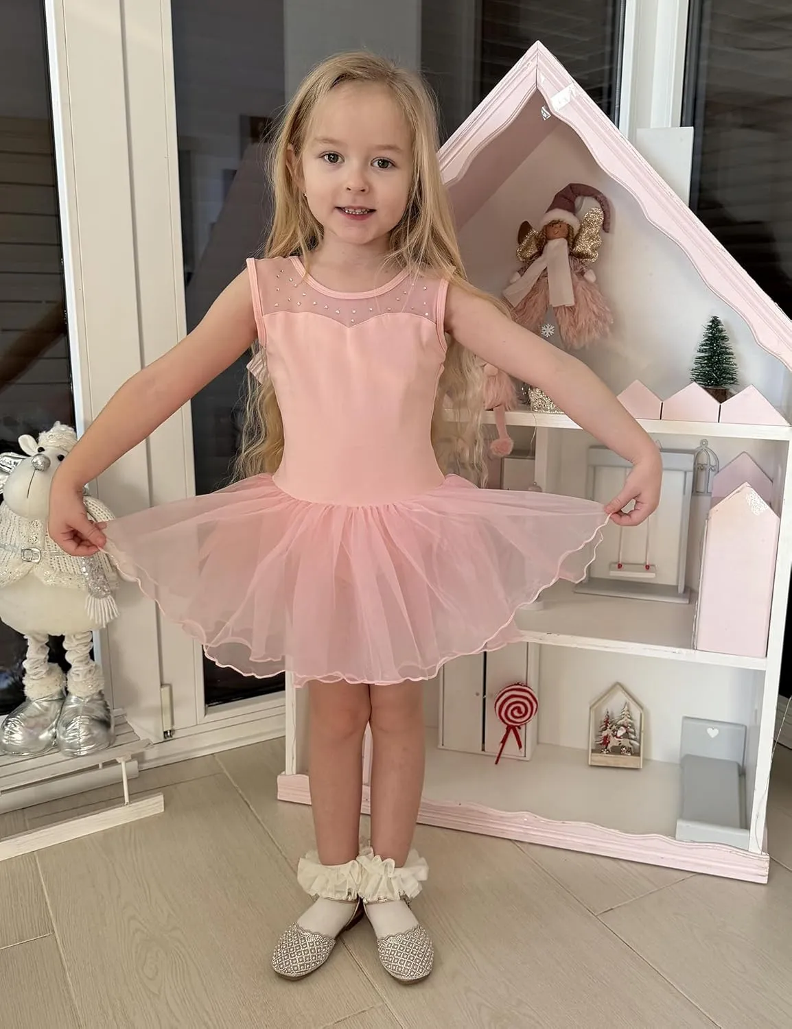 Zaclotre Girls Ballet Leotards Sparkly Sleevesless Mesh Dance Dress Tutu Ballerina Costume for Kids