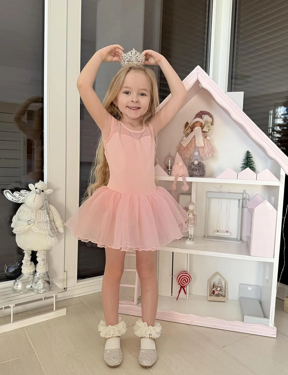 Zaclotre Girls Ballet Leotards Sparkly Sleevesless Mesh Dance Dress Tutu Ballerina Costume for Kids