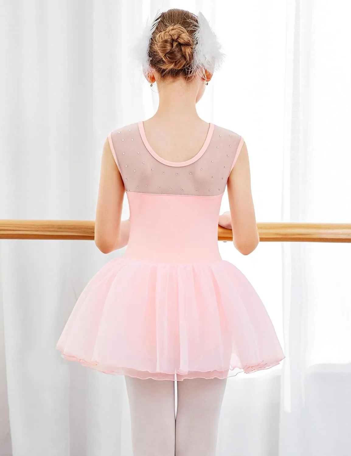 Zaclotre Girls Ballet Leotards Sparkly Sleevesless Mesh Dance Dress Tutu Ballerina Costume for Kids