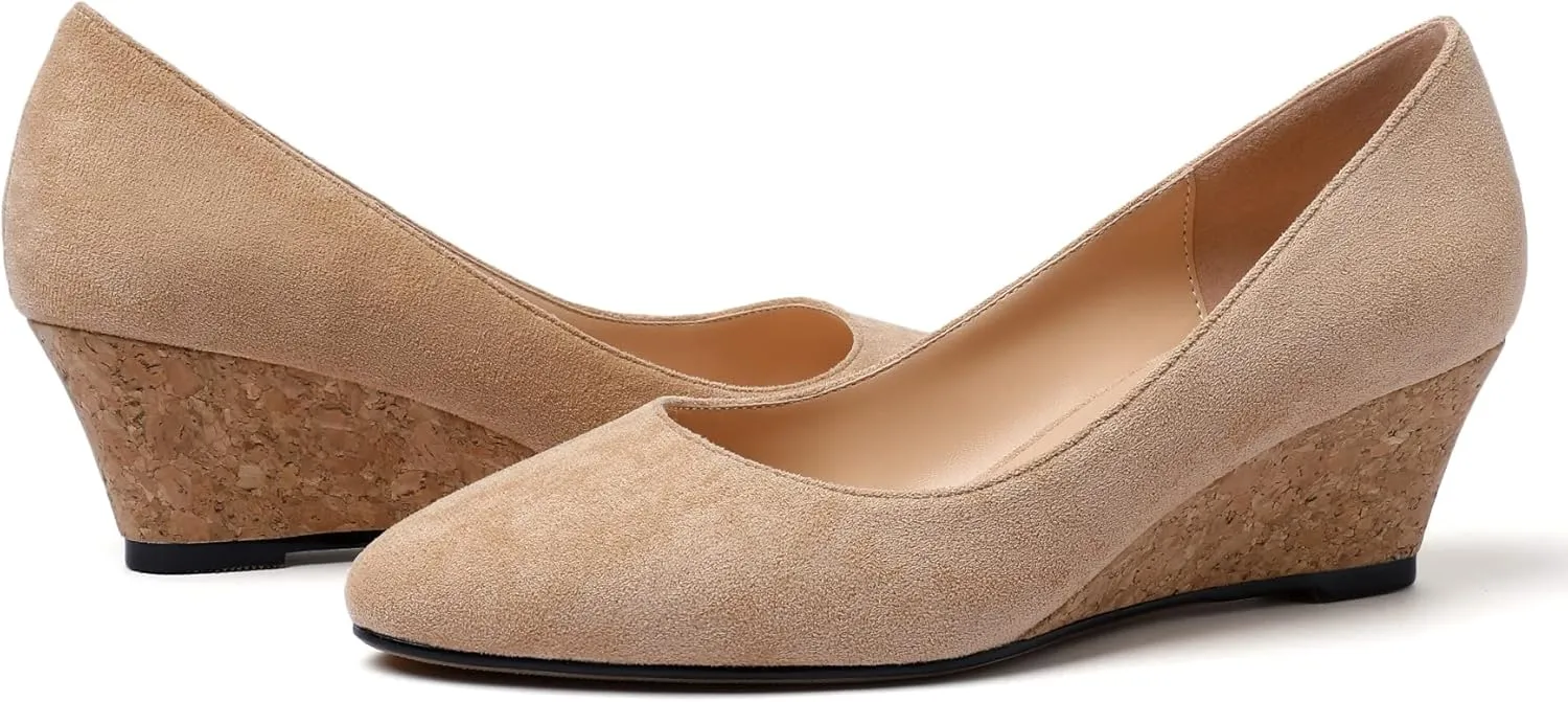 Zamikoo Women's Pointed Toe Pumps Shoes 2 Inch Wedge Low Heel Basic Slip On Leather Suede US Size 5- Size 13