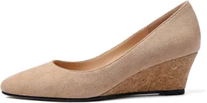Zamikoo Women's Pointed Toe Pumps Shoes 2 Inch Wedge Low Heel Basic Slip On Leather Suede US Size 5- Size 13