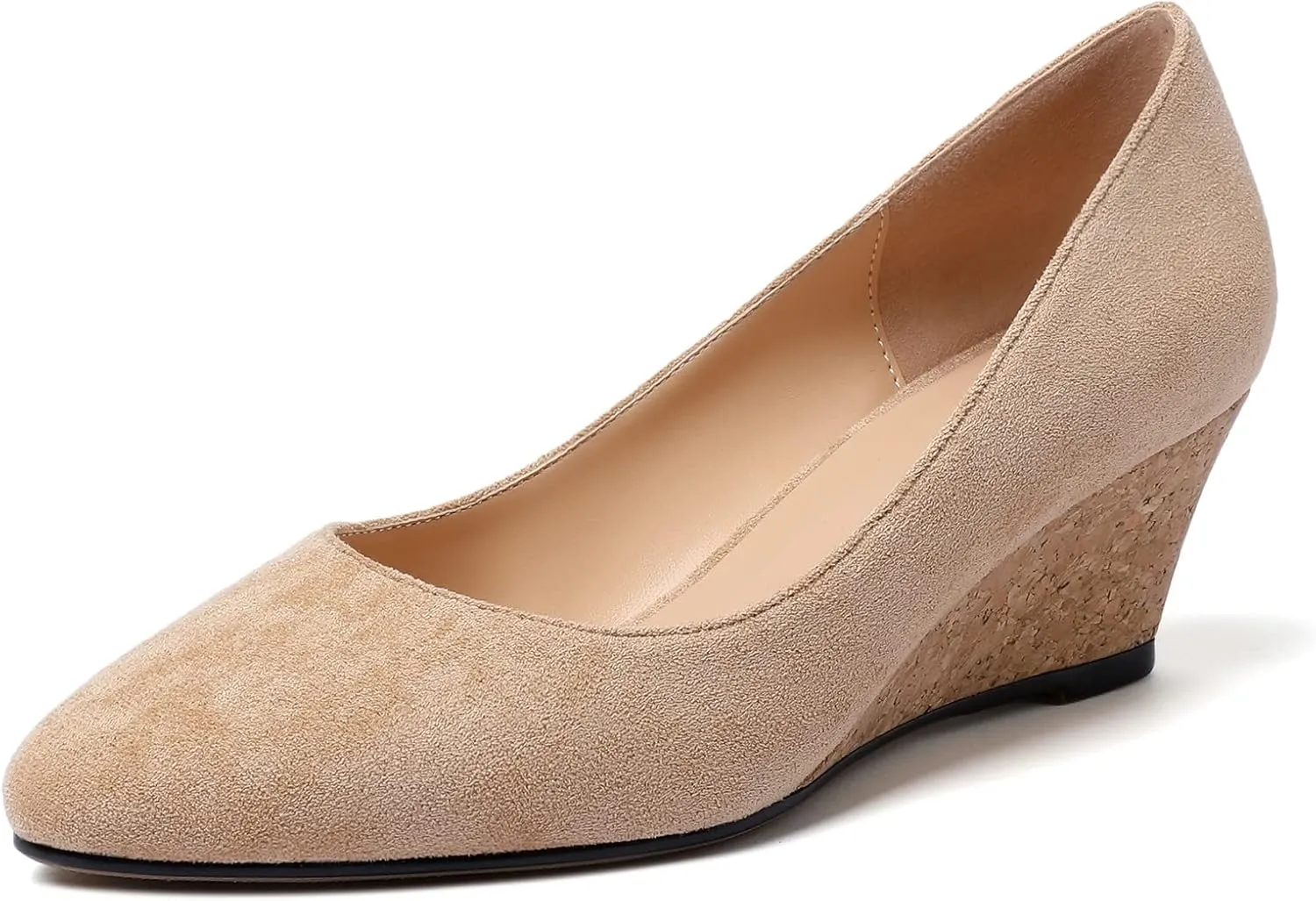 Zamikoo Women's Pointed Toe Pumps Shoes 2 Inch Wedge Low Heel Basic Slip On Leather Suede US Size 5- Size 13