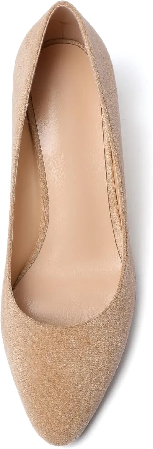 Zamikoo Women's Pointed Toe Pumps Shoes 2 Inch Wedge Low Heel Basic Slip On Leather Suede US Size 5- Size 13
