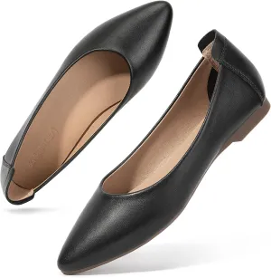 Zelaprox Women's Casual Pointed Toe Ballet Comfort Soft Leather Slip On Cowhide Flats Shoes Work Flats Office Shoes Casual Dressy Shoes