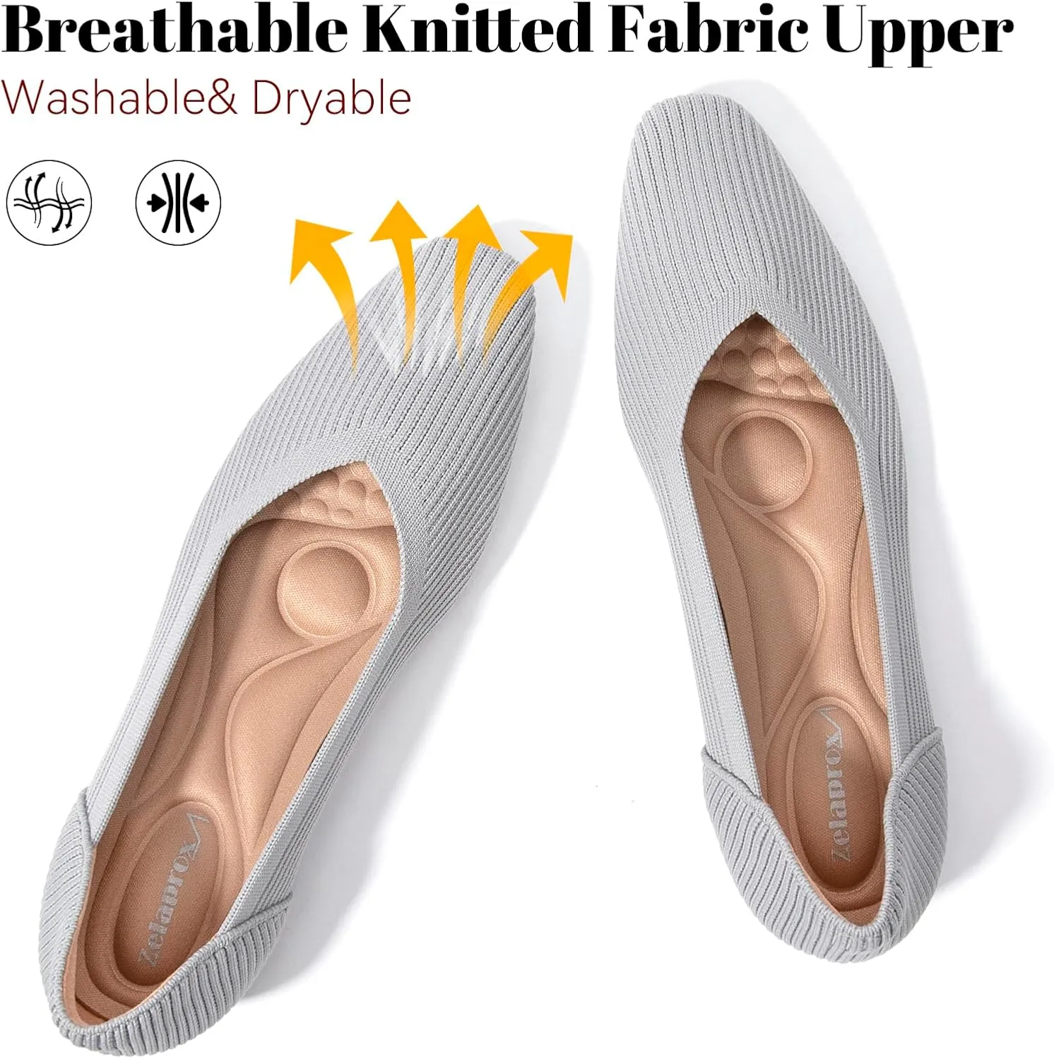 Zelaprox Women's Flats Shoes Comfort Knit Dress Flats Round Toe Ballet Flats with Memory Foam Softable Slip on Casual Work Office Flats