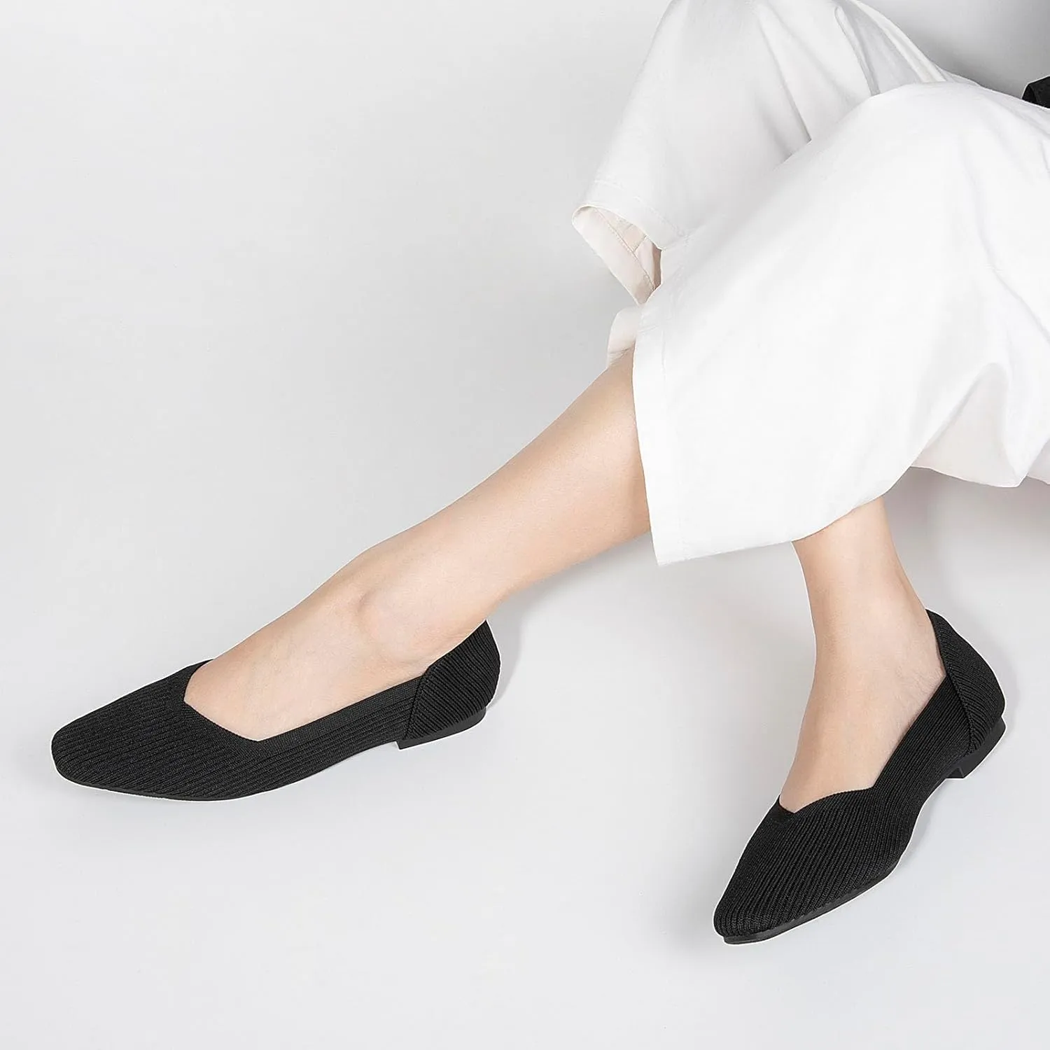 Zelaprox Women's Flats Shoes Comfort Knit Dress Flats Round Toe Ballet Flats with Memory Foam Softable Slip on Casual Work Office Flats