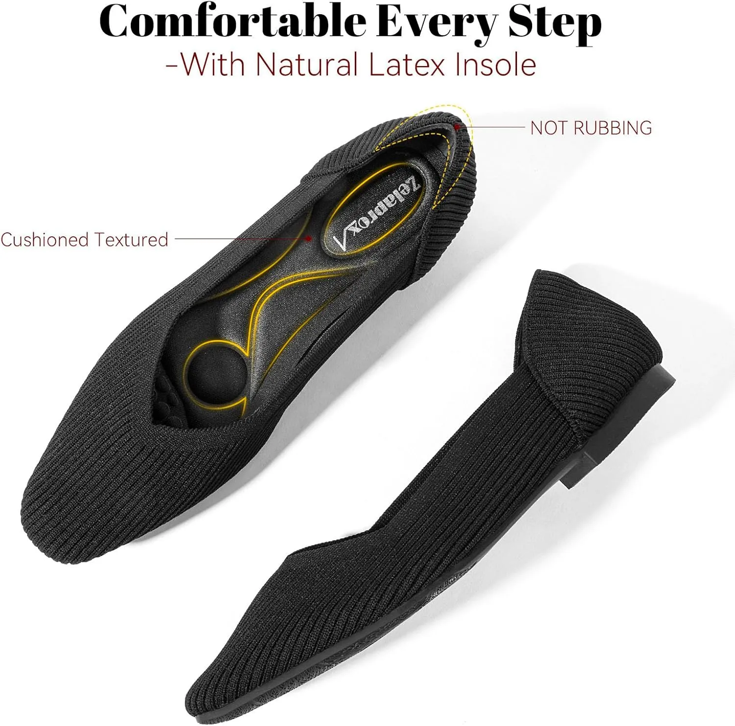 Zelaprox Women's Flats Shoes Comfort Knit Dress Flats Round Toe Ballet Flats with Memory Foam Softable Slip on Casual Work Office Flats