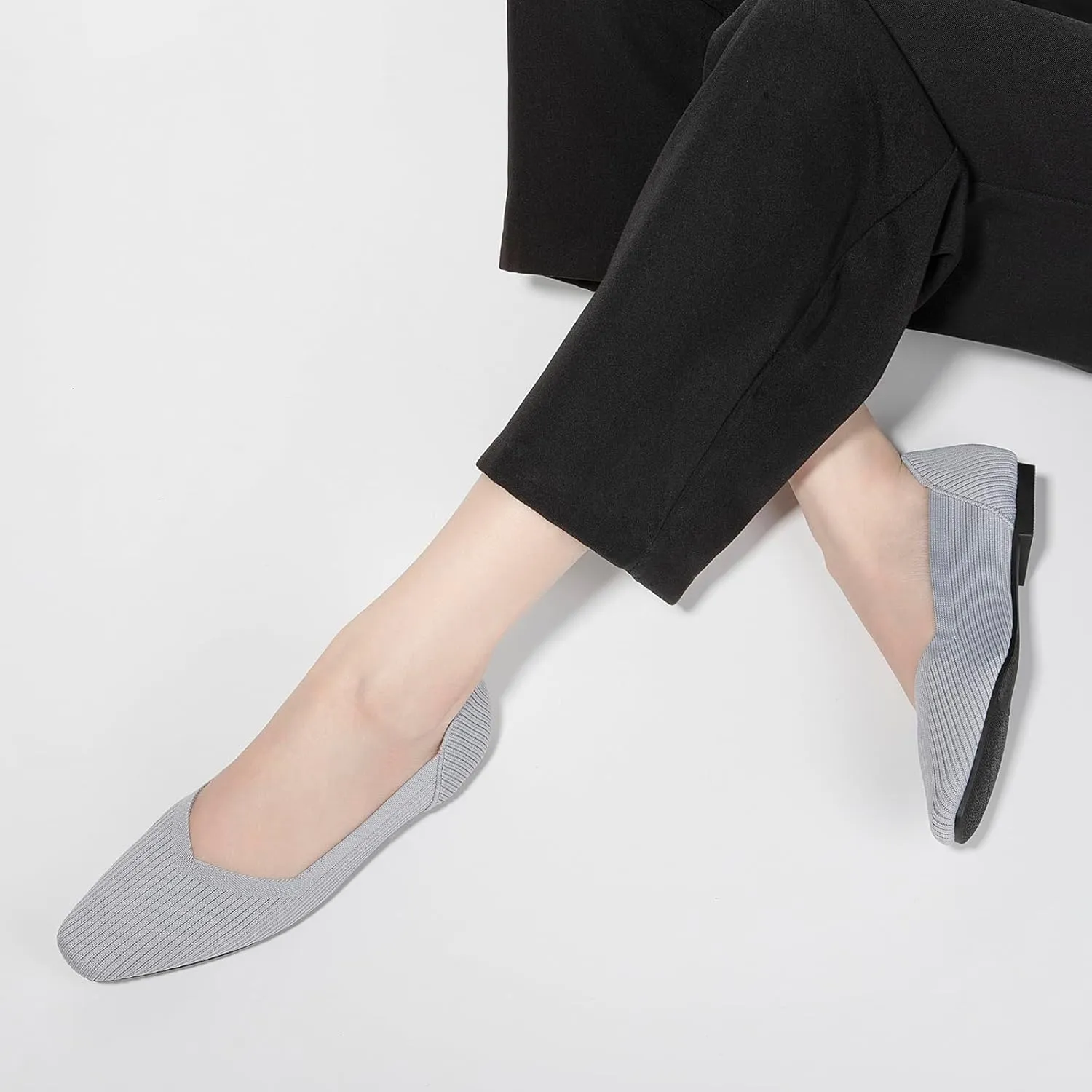 Zelaprox Women's Flats Shoes Comfort Knit Dress Flats Round Toe Ballet Flats with Memory Foam Softable Slip on Casual Work Office Flats
