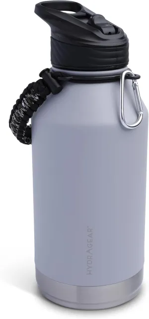Zenith Straw Stainless Steel Bottle with Carabiner, Compass, Signal Whistle, and Fire Starter - 64 Oz - Pewter Powder Coat