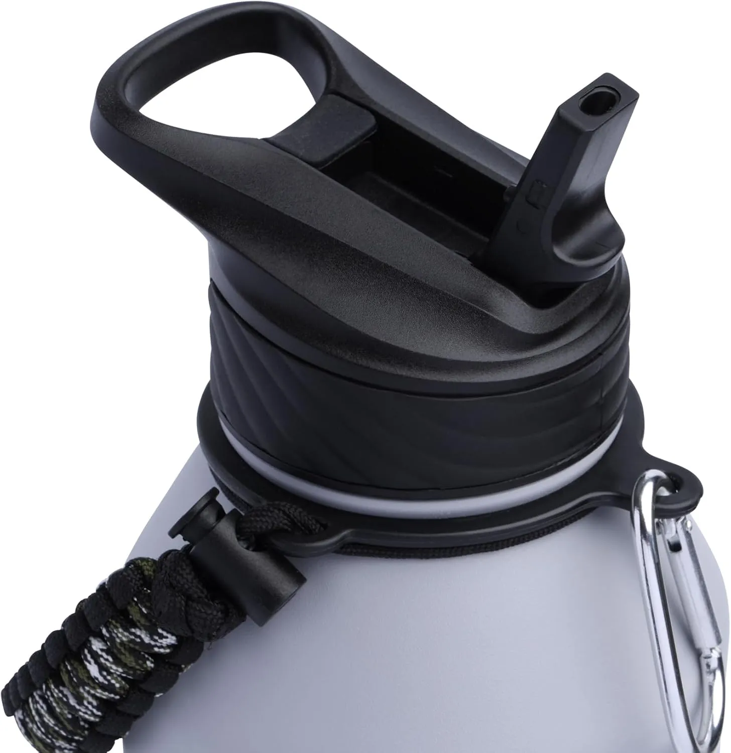 Zenith Straw Stainless Steel Bottle with Carabiner, Compass, Signal Whistle, and Fire Starter - 64 Oz - Pewter Powder Coat