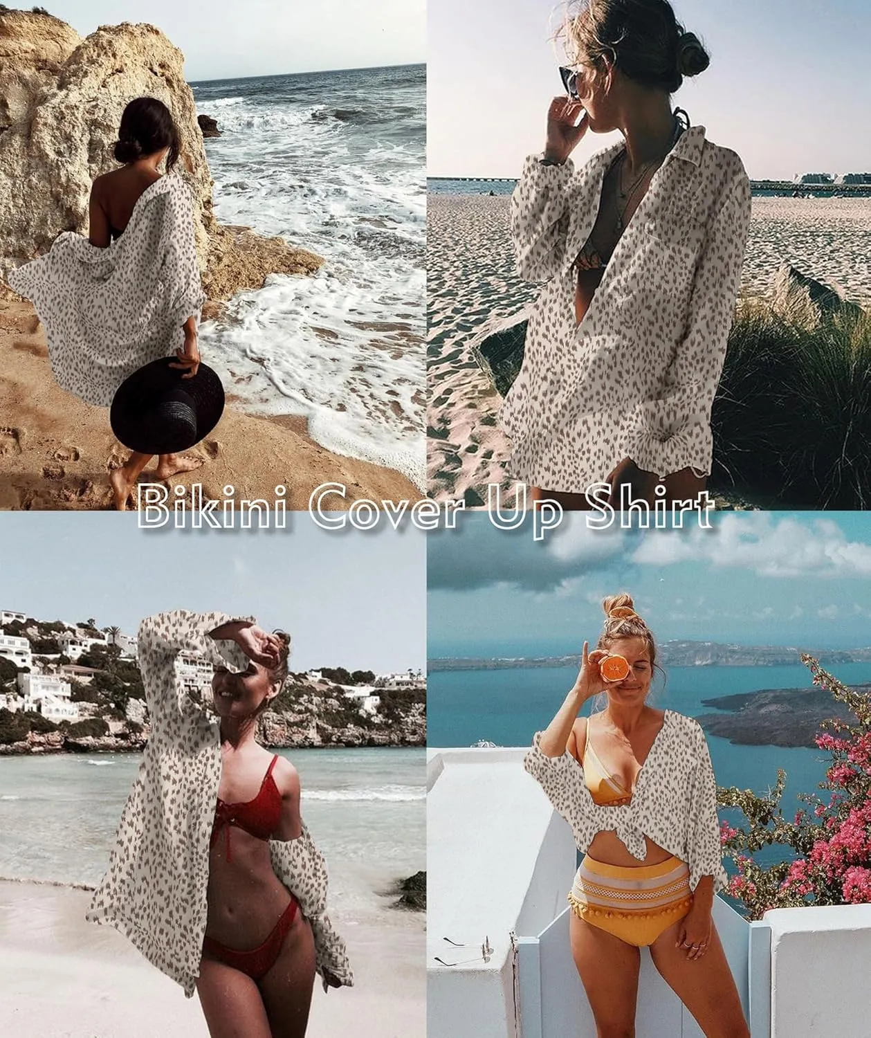 Zoye Chen Women’s Bikini Swimsuit Cover Up Button Down V Neck Shirts Long Sleeve Blouse Beachwear Bathing Suit